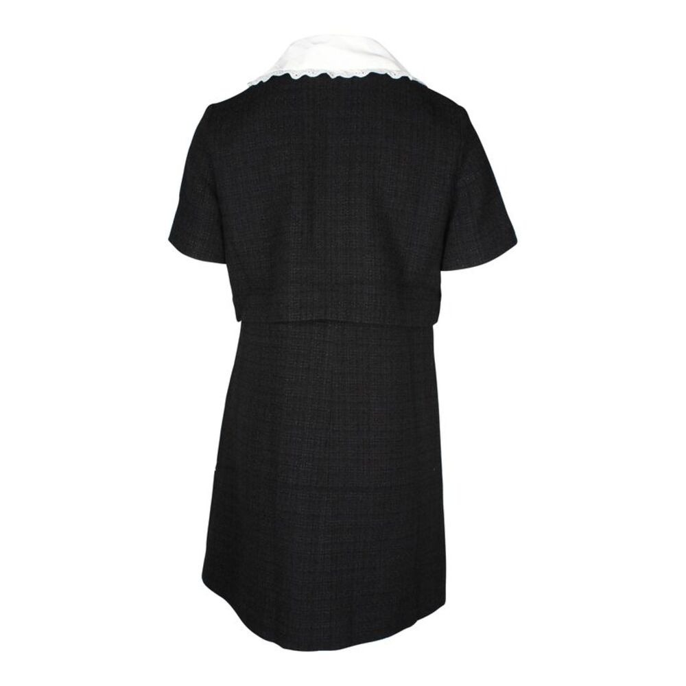 Sandro Paris Scalloped Collar Faustine Short Dress in Black Tweed - Picture 3 of 11